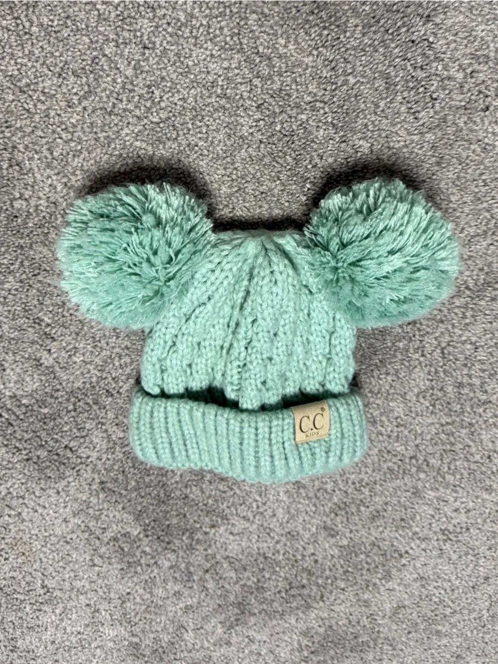CC Kids Mint Knit Beanie with Double Pom Poms